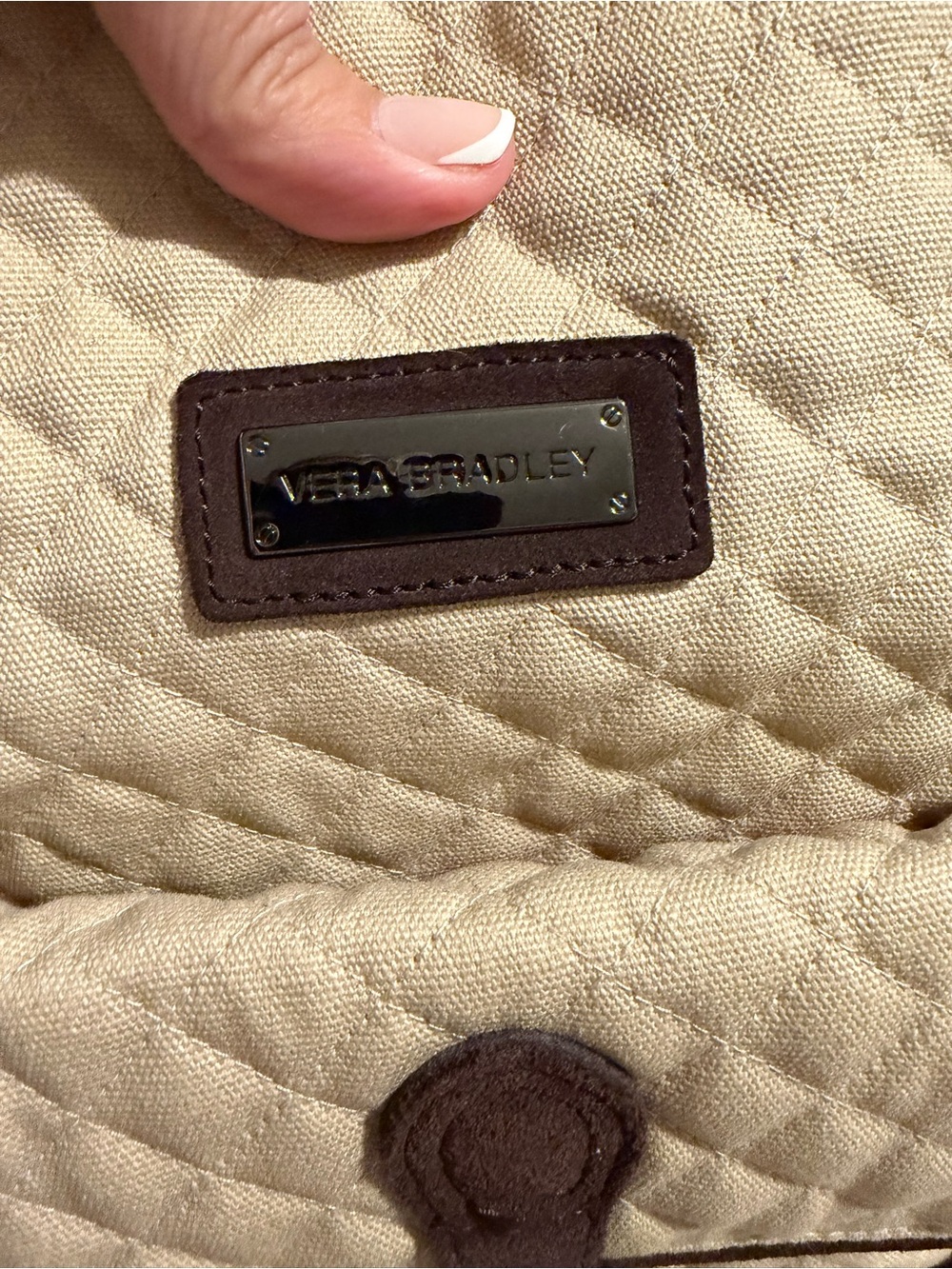 Vera Bradley Quilted Canvas Tote Bag in Cream and Brown - Picture 5 of 5
